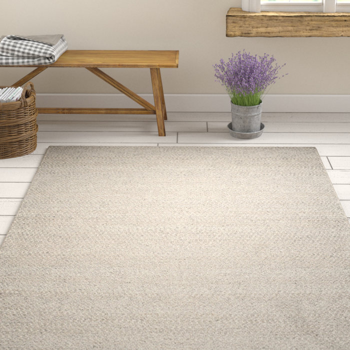 Gracie Oaks Newry Chevron Handmade Flatweave Ivory/Silver Area Rug